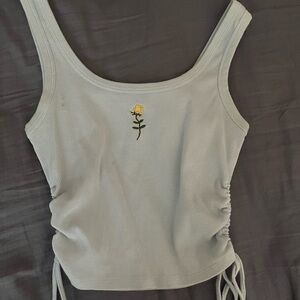 Baby Blue Tank Top with Floral Embroidery